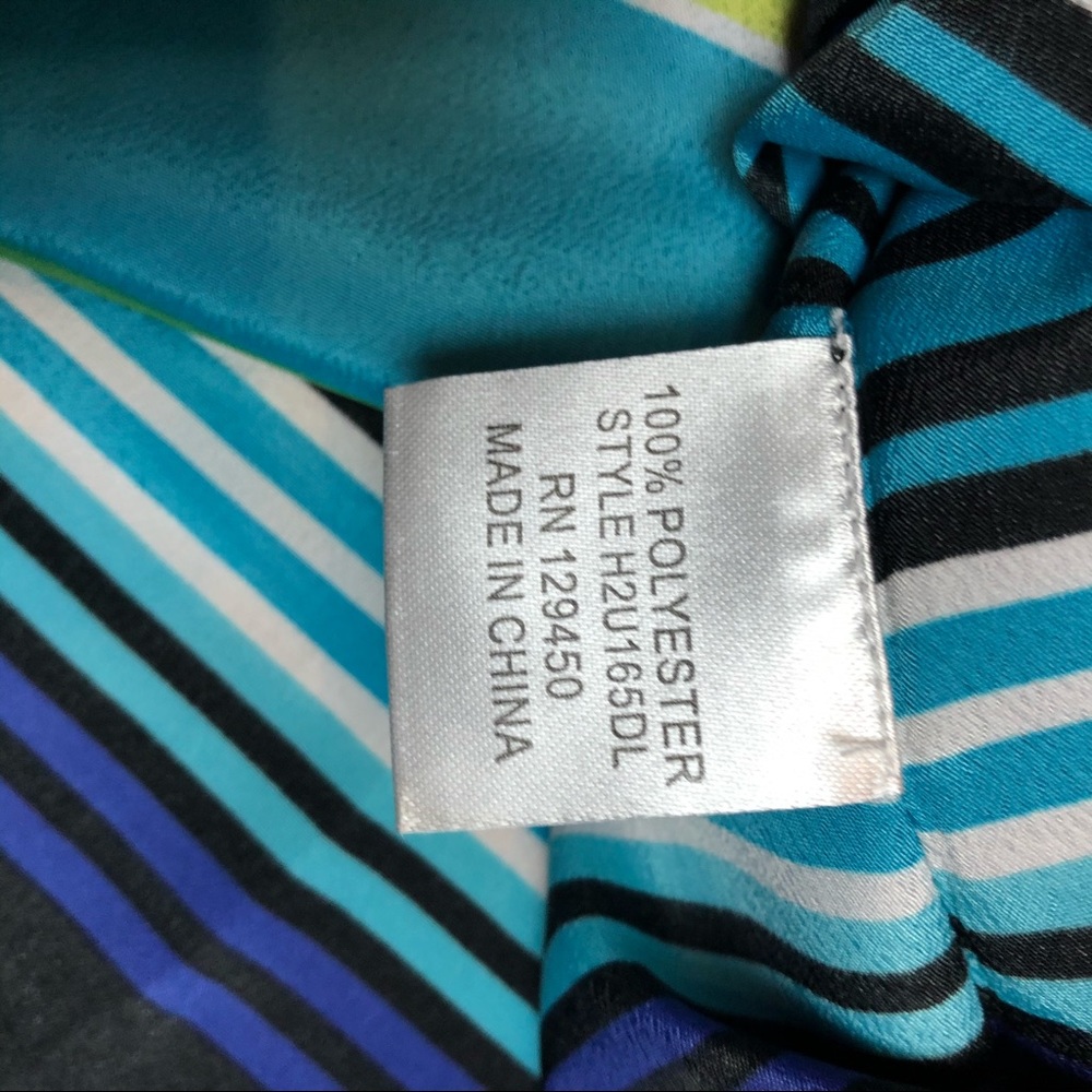 COMO Black batwing shirt blouse blue striped Sz M - Picture 10 of 10